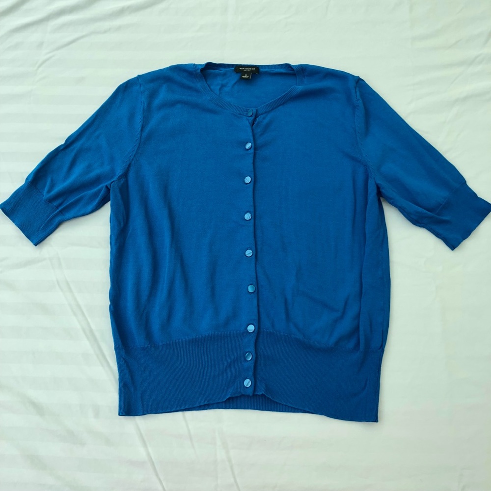 Ann Taylor Half-Sleeve Lightweight Button Cardigan